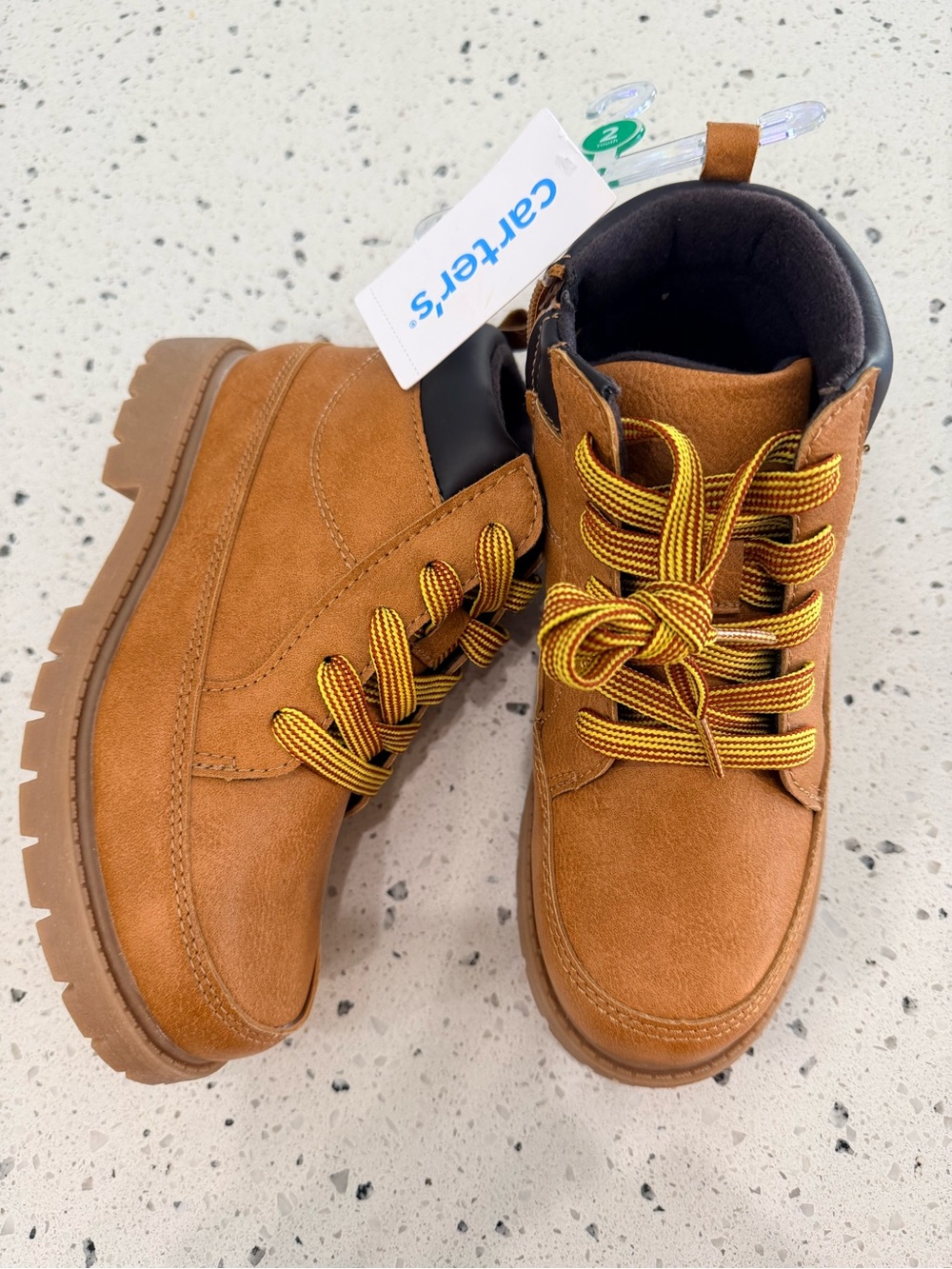 New boys Carter's Sz 2 Tan Brown Lace-Up Kids Trail Boots